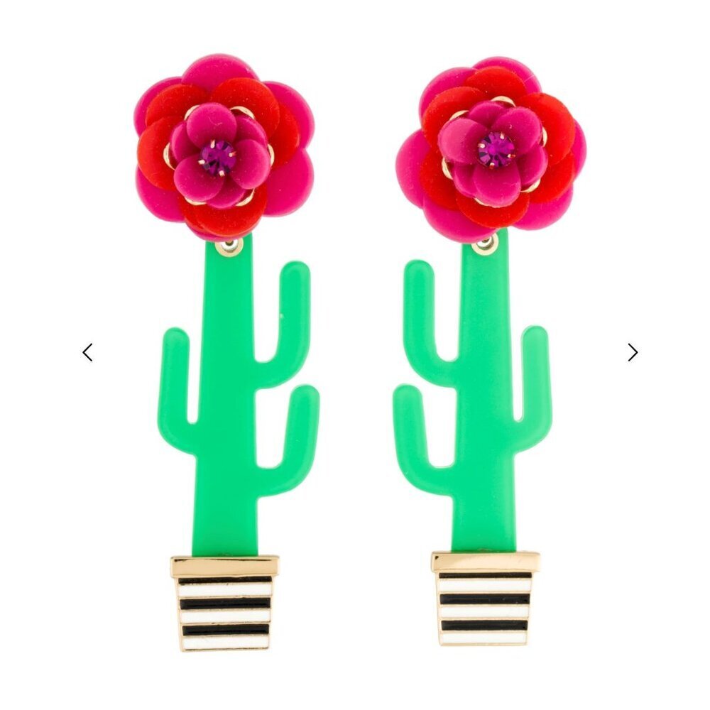 Kate Spade Scenic Route Cactus Floral Flower Statement Dangling Drop Earrings